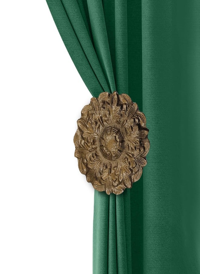 THDC Wall Mounted Floral Curtain Holdbacks (Pack of 2) - Boho Flowery Curtain Holders for Living Room, Bedroom, Office Drapes - Farmhouse Tiebacks for Curtains (Antique Brass Fleur) - Image 1